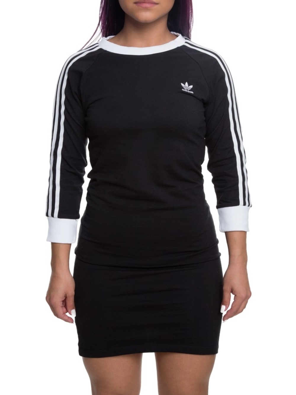 adidas Black Mini Dress with White Three-Stripe 3/4 Sleeves Size M Sporty Look